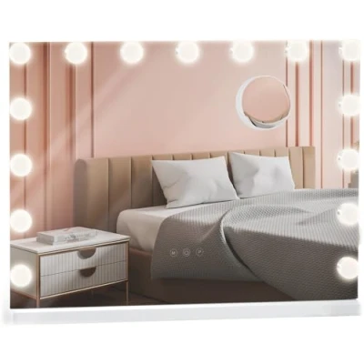 Image de CLP Miroir LED De Maquillage Marlene I Lumineux avec Port USB Et 15 Lumière Réglable Ecran Tactile, Couleur:Blanc