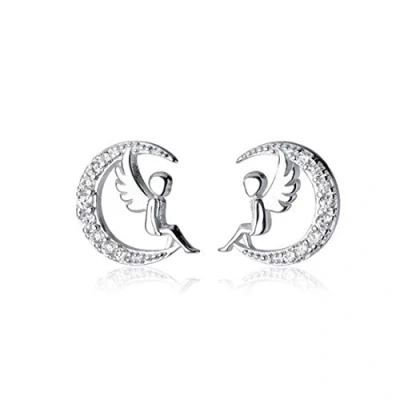 Image de Boucles d&#039;oreilles en argent sterling 925 avec ailes d&#039;ange cristal pour bébé, fée, lune et mignonnes hypoallergéniques Cadeau de Noël femme