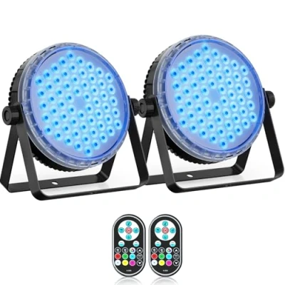 Image de Oloaxolx 2 pièce 60 Led 120 W 4 en 1 RGBW Par Avec télécommande，lumiere dj DMX512 Projecteur 8CH Jeu Lumière scène Lampe， Son/Strobe lumiere professionnel Pour fête, mariage, bar, club