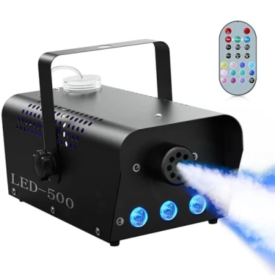 Image de UKing Machine à Fumée 500W Noir LED RGB avec Télécommande Bonne Atmosphère pour Divers Festivals Fête Bar Disco Clubs Mariage Scène