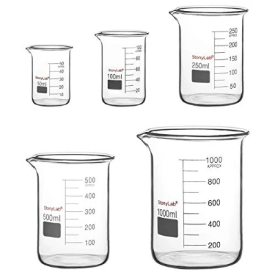 Image de stonylab Ensemble de Béchers en Verre, Verre Borosilicate Gradué Forme Basse Griffin 5 Tailles, 50ml/100ml/250ml/500ml/1000ml (1L), Pack Combiné