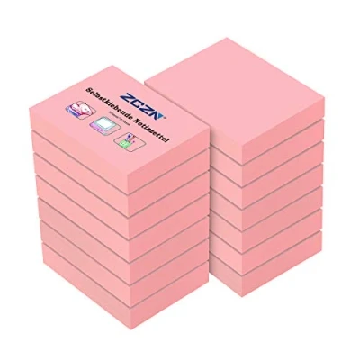 Image de ZCZN Feuillets Autocollants 1400 Feuillets, Stickies Notes de 51 * 38mm,100 par Blocs Autocollantes Convient aux Mémos, Messages, Rappele Rose
