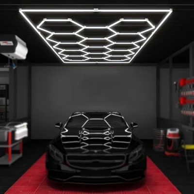 Image de YIJIEHH Plafonnier LED en Nid d&#039;abeille, Garage Hexagonal, Lumières De Voiture, Plafonniers 6500 K Forme Hexagonale, Lot 14 Lampes Modernes pour Salle Sport Blanc