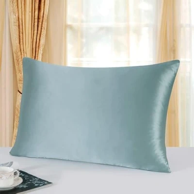 Image de townssilk Taie d&#039;oreiller 100% Pure Soie de mûrier des Deux côtés 19 mm pour la santé Cheveux et Peau, 50 x 70 cm, Housse Coussin avec Fermeture éclair dissimulée Aquagreen