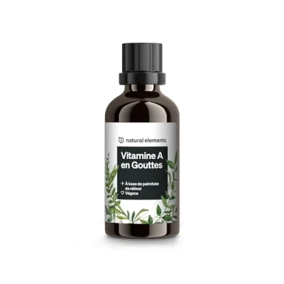 Image de vitamine A en Gouttes 50ml (1700 gouttes) véritable (palmitate de rétinol) dissoute dans l’huile coco MCT végane, hautement dosé, biodisponible, sans additifs inutiles