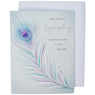 Image de Piccadilly Greetings Group Ltd Deepest Carte de condoléances Plume Thinking of You, blanc, 20,3 x 15,2 cm