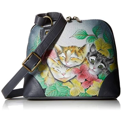 Image de Anna by Anuschka Organiseur en Cuir Peint à la Main pour Femme avec Plusieurs Compartiments, Œuvre d&#039;art Originale, Trois Chatons, Taille Unique
