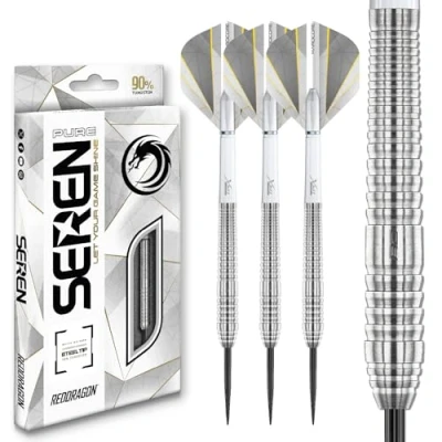 Image de RED DRAGON Jeu de fléchettes Seren Pure 2 23 g 90 % tungstène pointe en acier professionnel avec ailettes et tiges (tiges)