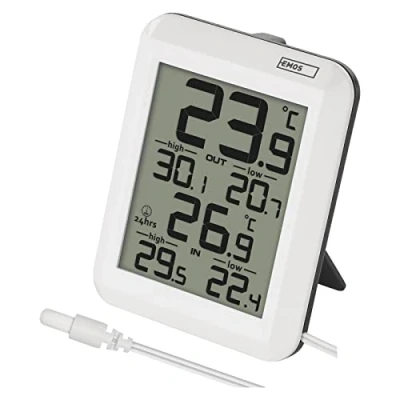 Image de EMOS Thermomètre numérique d&#039;extérieur/intérieur avec capteur de câble 0,9 m et fonction mémoire 24 h, C/F, fonctionne piles