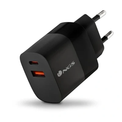 Image de NGS Bud 45 W Chargeur mural ultra rapide avec 2 ports USB C(PD &amp; PPS W) A (QC 3.0 18 Compact et portable pour smartphones, tablettes, ordinateurs portables, matériaux GAN ignifuges, charge