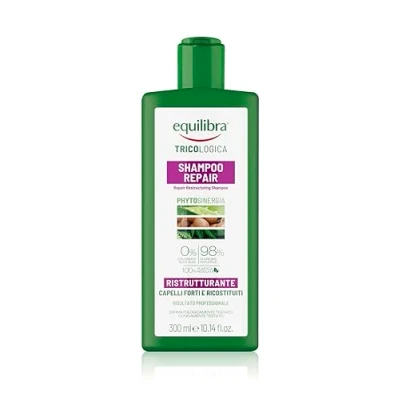 Image de Equilibra Cheveux Shampooing Réparation Restructurant, Nettoie et Renforce les Fragiles, Défibrés Éteints, à Base d&#039;extrait de Châtaigne, Aloe Vera, Huile d&#039;Argan, Kératine végétale, 300 ml