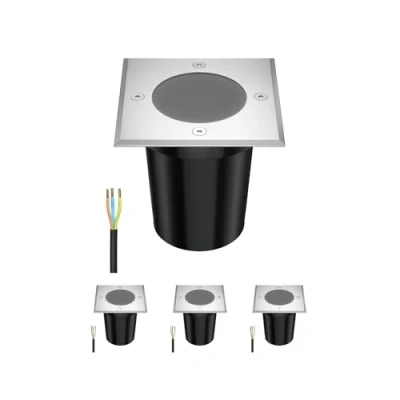 Image de ledscom.de 4 pièces luminaire encastré de sol RELI pour l&#039;extérieur, IP67, inox, carré, 11 x 11cm, 1x GU10 max. 15W, givré