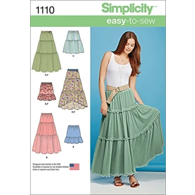 Image de Simplicity 1110 Taille A 2 x Small/XS/S/M/L/XL/2 L cm Tailles Niveaux Patron de Couture Jupe avec Longueur Variations
