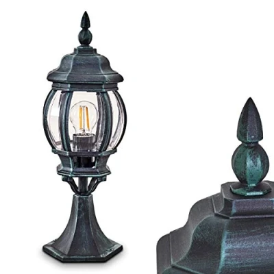 Image de Borne extérieure Lentua, potelet vintage en aluminium moulé vert/noir de 50 cm haut, luminaire jardin pour une ampoule E27, ampoule(s) non incluse(s), IP44