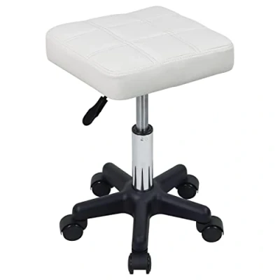 Image de FURWOO Tabouret Roulant carré avec à roulettes Chaise Stool pivotant pour Salon Massage Spa Blanc
