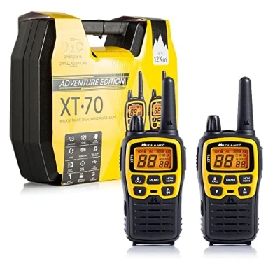 Image de Midland XT70 Adventure, Radio Double Bande, Talkie Walkies à Charge Rapide, 69 LPD et 24 PMR446 sans Licence, Rayon de 12 km, 1 Bureau Double, certifié UKCA, C1180.40, Jaune