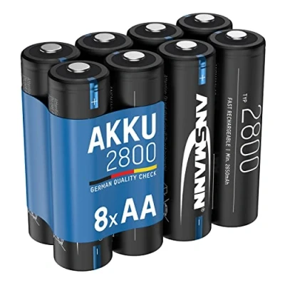 Image de ANSMANN Piles rechargeables NiMH AA 2800 mAh 1,2V (lot de 8) HR6 à haute capacité pour manette Xbox, voiture téléguidée, caméra nocturne, etc. Batteries qualité premium