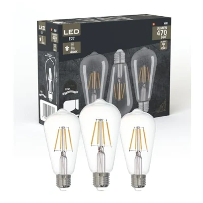 Image de Eglo Lot de 3 ampoules LED E27, ampoule filament vintage, 4 watts chacune, lumière blanche neutre, 4000 K, 470 lumens, lampe rétro ST64, Ø 6,4 cm