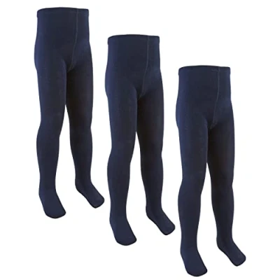 Image de Lot de 3 paires collants en coton doux et extensible pour filles 2 à 13 ans, bleu marine, 11 ans