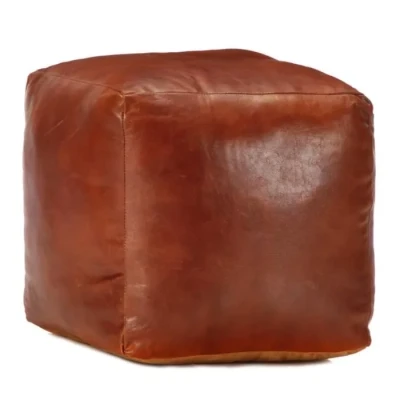 Image de Pouf en cuir véritable de chèvre VIDAXL Style vintage Brun roux 40 x cm