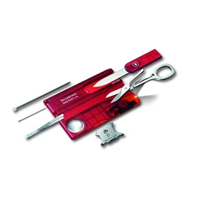 Image de Victorinox Swiss Card Lite, Multitool de Poche Suisse, 13 Fonctions, Led, Loupe, Rouge Transparent