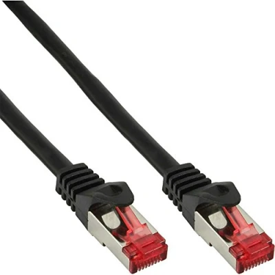 Image de Câble patch réseau RJ45 InLine®, S/FTP (PiMf), Cat.6, 250MHz, PVC, Cuivre, noir, 0,25m