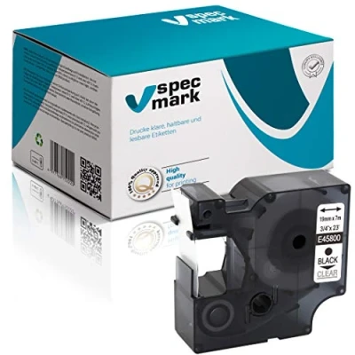 Image de specmark Compatible avec DYMO D1 45800 Ruban encreur 19 mm x 7 m Noir sur transparent (S0720820) pour imprimante LM Label Manager LP Point LW Writer DUO
