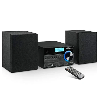 Image de Majestic AH 2350 BT MP3 USB Dab Système Micro Hi FI Radio Dab/Dab+/FM, Bluetooth, Lecteur CD/MP3, Entrée USB/AUX in, Télécommande, Noir