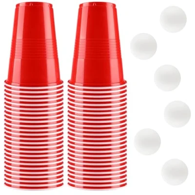 Image de vvhippo Gobelet Beer Pong, 500ML Rouge, 50 Biere Pong avec 6 Balles de Ping pour Une Fête d&#039;anniversaire, Réunion d&#039;amis, Noël(Rouge)