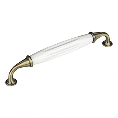 Image de Set de 2 x SO TECH® Poignée en Porcelaine JOHANNA Finition Laiton Vieilli blanc Entraxe 160 mm Meuble