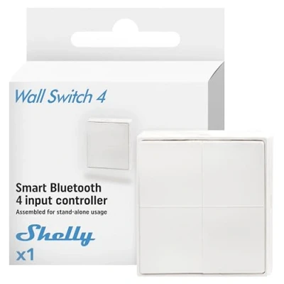 Image de Shelly BLU Wall Switch 4 Stand Alone Interrupteur Télécommande Bluetooth autonome, Sans câblage, Commande à distance, Multi clic, Cryptage fort, Compatible avec Home Assitant, app iOS Android