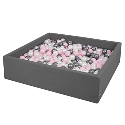 Image de KiddyMoon Piscine À Balles pour Bébé Carré 120X30cm/200 7Cm Grande Fosses Boules Jouet Enfant, Gris Foncé: Perle Rose Poudré Argent