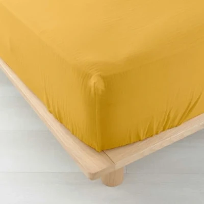 Image de douceur d&#039;intérieur, Drap Housse (160 x 200 cm) Angelia Jaune, Gaze de Coton