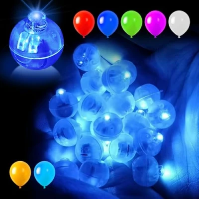 Image de 100 pièces led Ballon Lumineux,Rond Boule lumineuse,Réutilisable led,Mini sans fil Convient pour Anniversaire,Mariage,Halloween,Noël Décoration(Bleu)