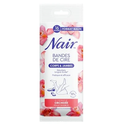 Image de NAIR Bandes De Cire Froide Corps, Peaux Sensibles, à l&#039;Extrait d&#039;Orchidée, 97% d&#039;Origine Naturelle, Format Malin 16