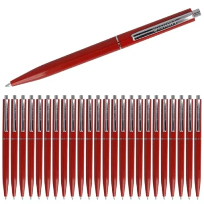 Image de Westcott ALLTIME Lot de 25 stylos à bille rétractables avec encre rouge Largeur trait M recharge standard X20 Résistant aux documents ISO 12757 2 Clip métallique robuste E 737449 00