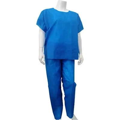 Image de PLUS SANTE Ensemble 2 Pièces Pyjama de Bloc Mixte à Usage Unique, Blouse Médicale Protection Résistante et Imperméable, Polypropylène 60g, Bleu Roi, Taille L