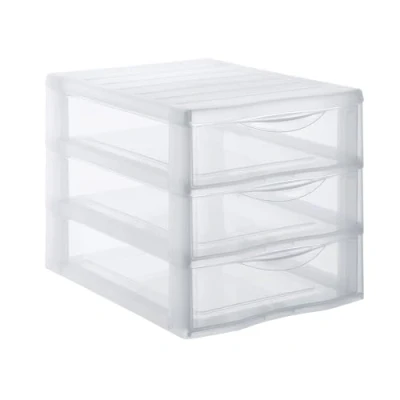 Image de SUNDIS Orgamix, petite tour de rangement en plastique transparent, 3 tiroirs format A4, hauteur 25,5 cm, superposable, idéale cosmétiques, bijoux, accessoires, fournitures