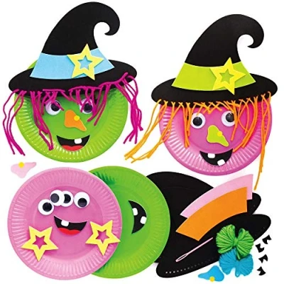 Image de Baker Ross AX221 Kits De Décorations D’Assiettes Sorcière Pack 4, Kit Adhésif D&#039;Halloween.