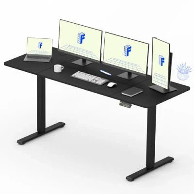Image de FLEXISPOT Bureau Assis Debout 180x80x(73 122) cm Réglable en Hauteur Électrique, Panneau de Contrôle à Fonctions Mémoires, Télétravail(Cadre Noir+Plateau Noir)