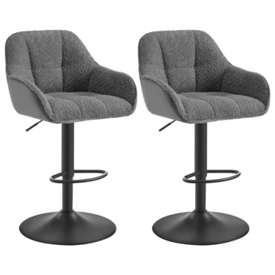 Image de WOLTU Tabouret de Bar, Lot 2, Chaise Bar Réglable en Hauteur, Siège Rembourré Pivotant, avec Dossier, Repose Pieds, Chenille+Velours Côtelé, Gris foncé, BH400dgr 2