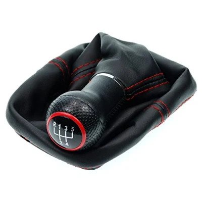 Image de L&amp;P A254 1 Soufflet Levier de Vitesse Pommeau 12mm compatible avec VW Golf 4 IV Boite 5 Plug &amp; Play Pièce rechange pour 1J071113 Noir Rouge