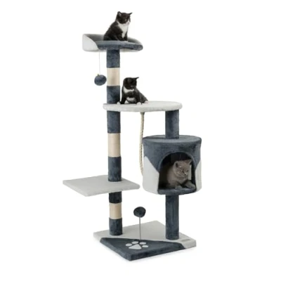 Image de lionto Arbre à Chat Grimper griffoir pour Hauteur 112 cm, Gris/Blanc