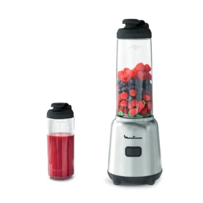 Image de Moulinex Mix &amp; Move Blender mixeur, 300 W, Capacité totale 0,8 L, utile 0,6 2 bouteilles à emporter en Tritan, Compact, Ergonomique, Lames amovibles LM15FD10, Métal