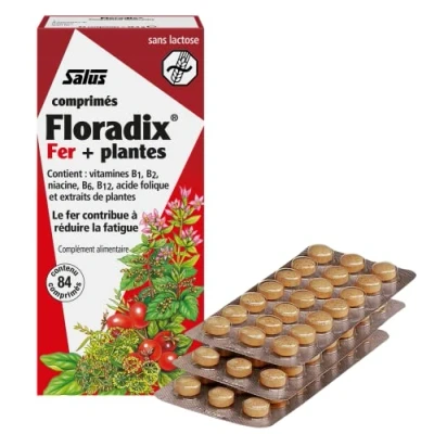 Image de Salus Floradix Fer + Plantes Formule Liquide Anti Fatigue Riche en Enrichi Vitamine C pour une Bonne Absorption 84 comprimés