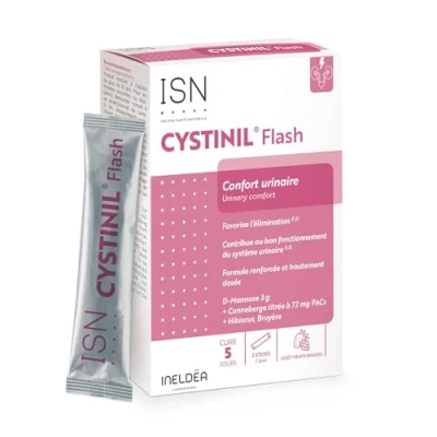 Image de ISN Cystinil® Flash Complément alimentaire à base de Cranberry, Hibiscus, Bruyère Améliore le confort urinaire Etui 10 sticks Cure 5 jours