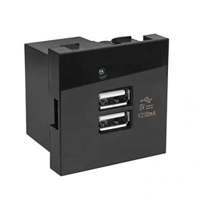Image de Maclean MCE728B USB Steckdose Ladegerät 2x Anschluss bis 2.1A Fast Charge Modulare Wandsteckdose Unterputzdose Wanddose Einbaudose Unterputz Montage (USB 2.1A, Schwarz)