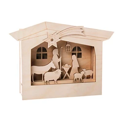 Image de Rayher Kit Bois Cadre à Motif 3D, FSCMixCred, Nature, 24x24x6,3cm, Crèche, 13pces, boîte 1kit