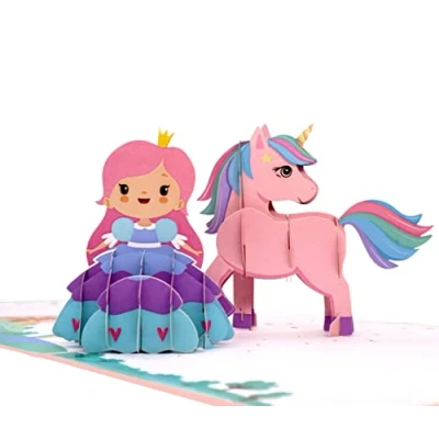 Image de MOKIO® Carte Pop Up Princesse et Licorne Cadeau 3D pour un anniversaire, de vœux anniversaire d&#039;enfant