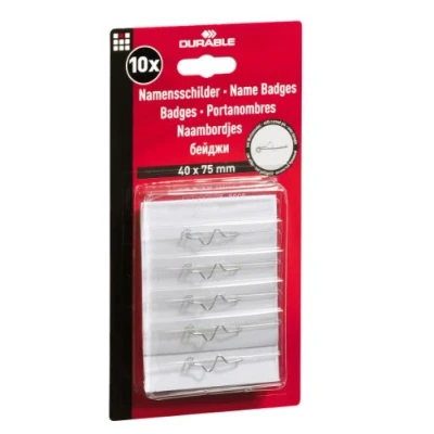 Image de Durable 860819 Porte Badge Universel Fixation Par Epingle Torsadée pour Insertion Format 40 x 75 mm Plastique Résistant Transparent Boîte de 10